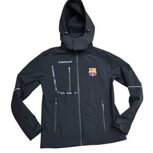 FC Barcelona Jacket Mens Small Soccer Hooded Softshell Fleece Lined